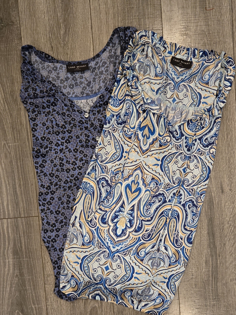 Lane Bryant "Bundle" Blue Paisley & Floral Sleeveless Tops - Blue  Cream Accents